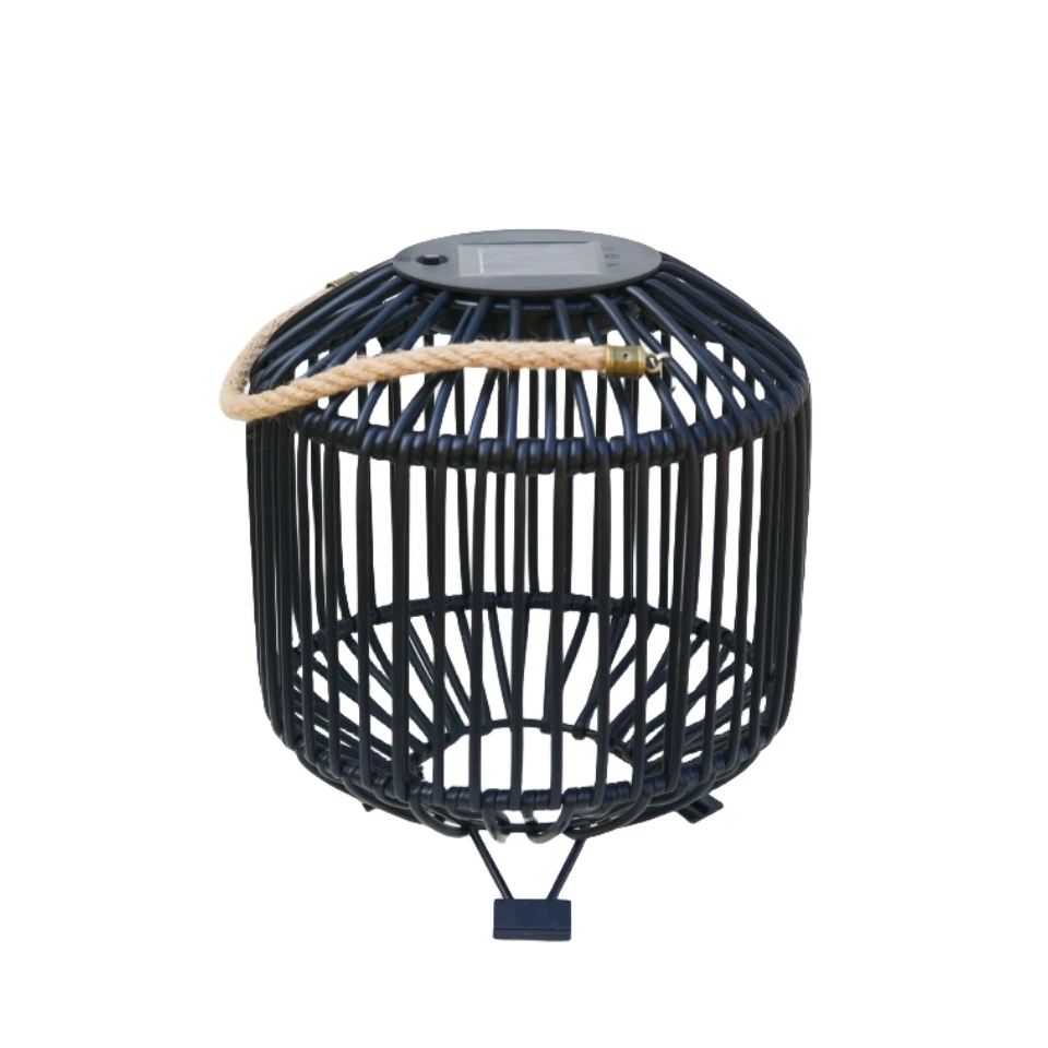 Factory Outdoor Hemp Rope Handle Decorative Charging Solar Lantern Rattan Solar Powered Garden Lantern Lights