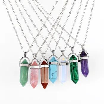 Hot sale Hexagonal Column Quartz Necklaces Pendants Fashion Natural Stone Bullet Crystal Necklace For Women turquoise jewelry