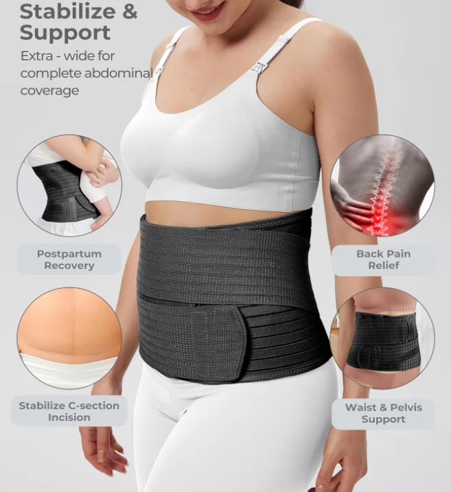 MAMODY Abdominal Binder For Men & Women - Post Surgery Hernia Support Belt, Adjustable Compression (Black, XL)
