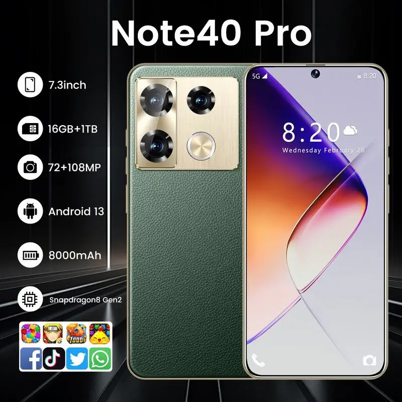 Unbreakable Note 40 Pro Smartphone with 16GB RAM 1TB ROM, Dual