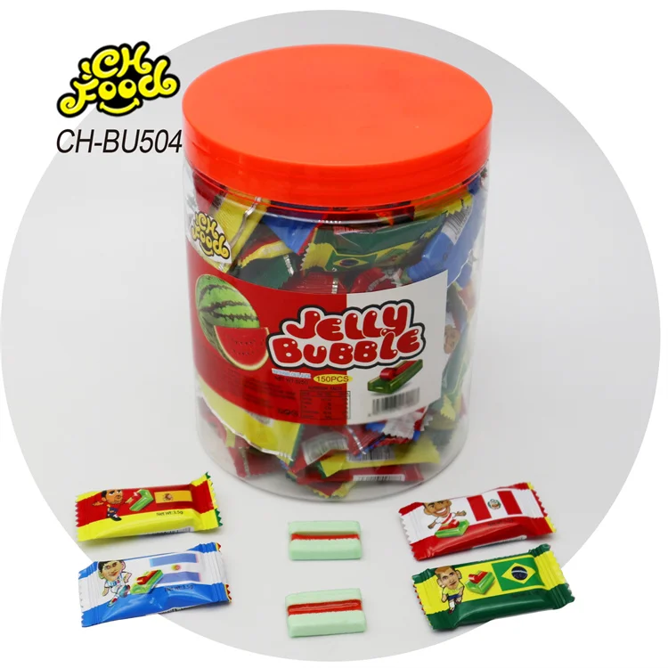 Wholesale Healthy Exotic Fruity Jelly Candy Kids' Soft Sweets Classic Snack Watermelon Fruit Bubble Gum and Chewing Gum