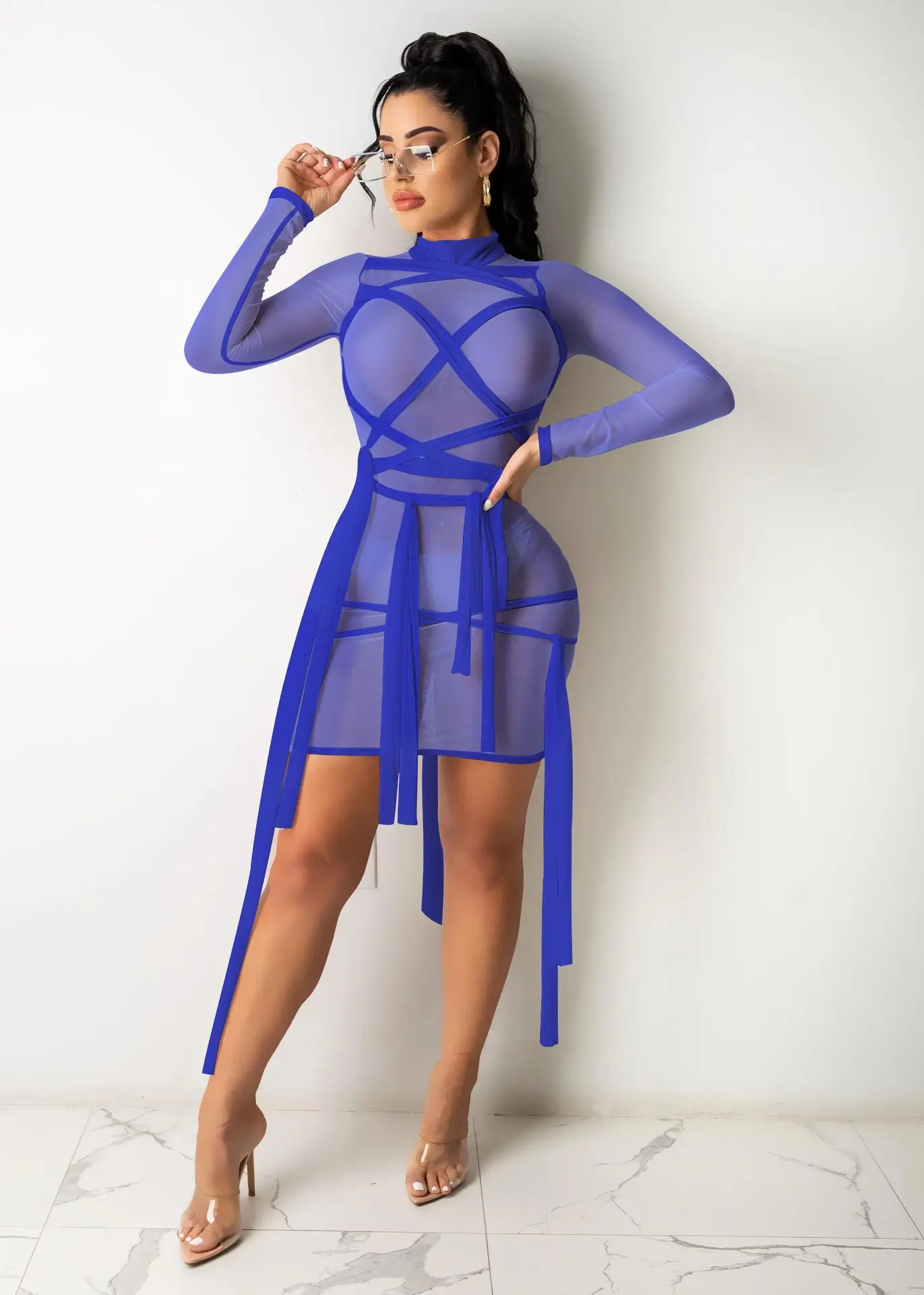 Women Dress Sexy Mesh See-through Full 