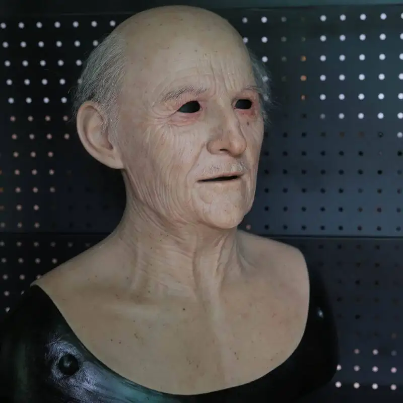 Silicone Realistic Face Mask Silicone Old Man Mask Male Disguise Halloween Cosplay Fancy Dress Head Rubber Party Costumes Props