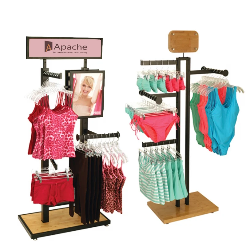 Apache Customizable Light Duty Double-Sided Wooden Floorstanding Underwear Display Rack for Supermarkets