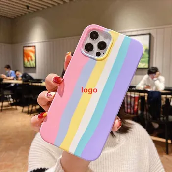 Hot selling Rainbow Color Cover Silicone Liquid Phone Case For iPhone 12 11 Pro Max X xr 7 8 for Samsung Wholesale Custom