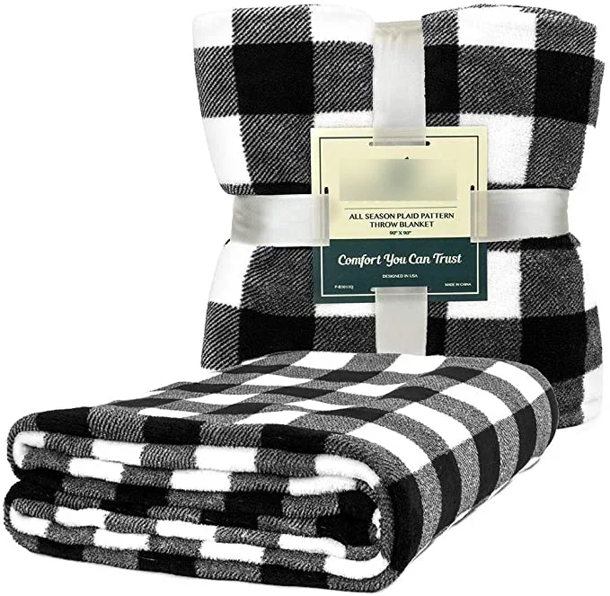 Flannel Fleece Buffalo Checker Blanket for King Bed Super Soft Velvet Plaid Pattern Checkered Decorative Throw