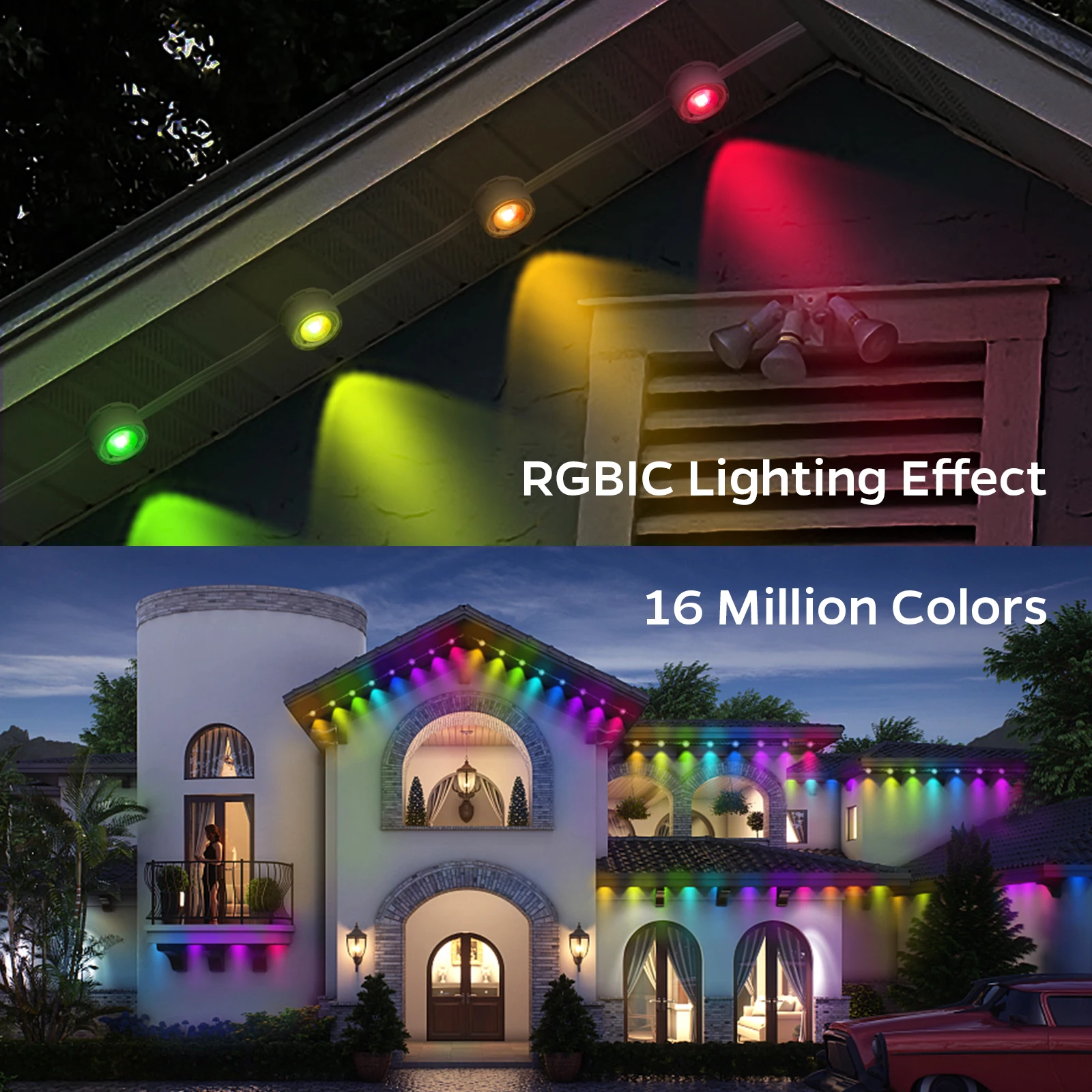 36V String Point Smart Eaves Lighting Holiday  100ft RGBIC LED Permanent Eaves Light Waterproof  Led Strip