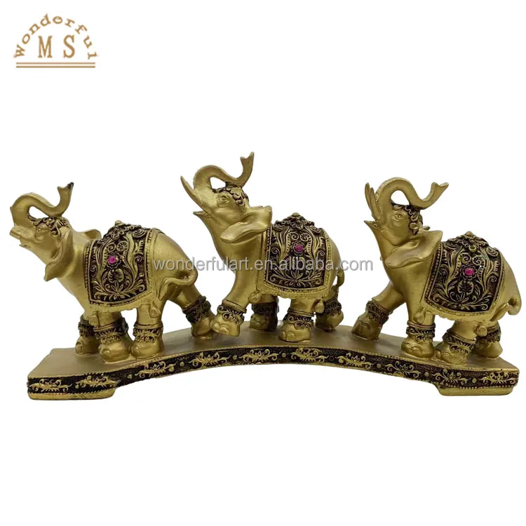 customized resin Family Three Elephants Figurines poly stone animal sculpture souvenir gifts for Christmas home decoration