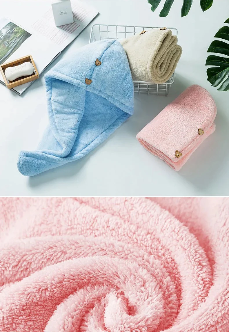 Microfiber Hair Towel With Button Super Absorbent Fast Drying Hair