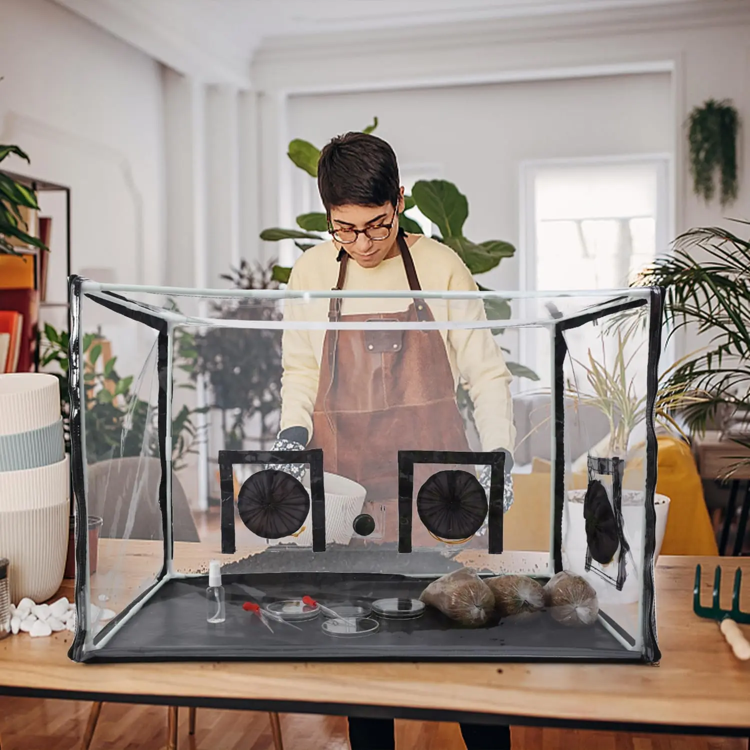 Xiuganpo Paddestoel-still-luchtkast, champignonplantzakkenset met aanraakbedieningsontwerp, automatische LED-verlichting, champignonplantzaktent, planttent met LED-verlichting voor rijke oogsten