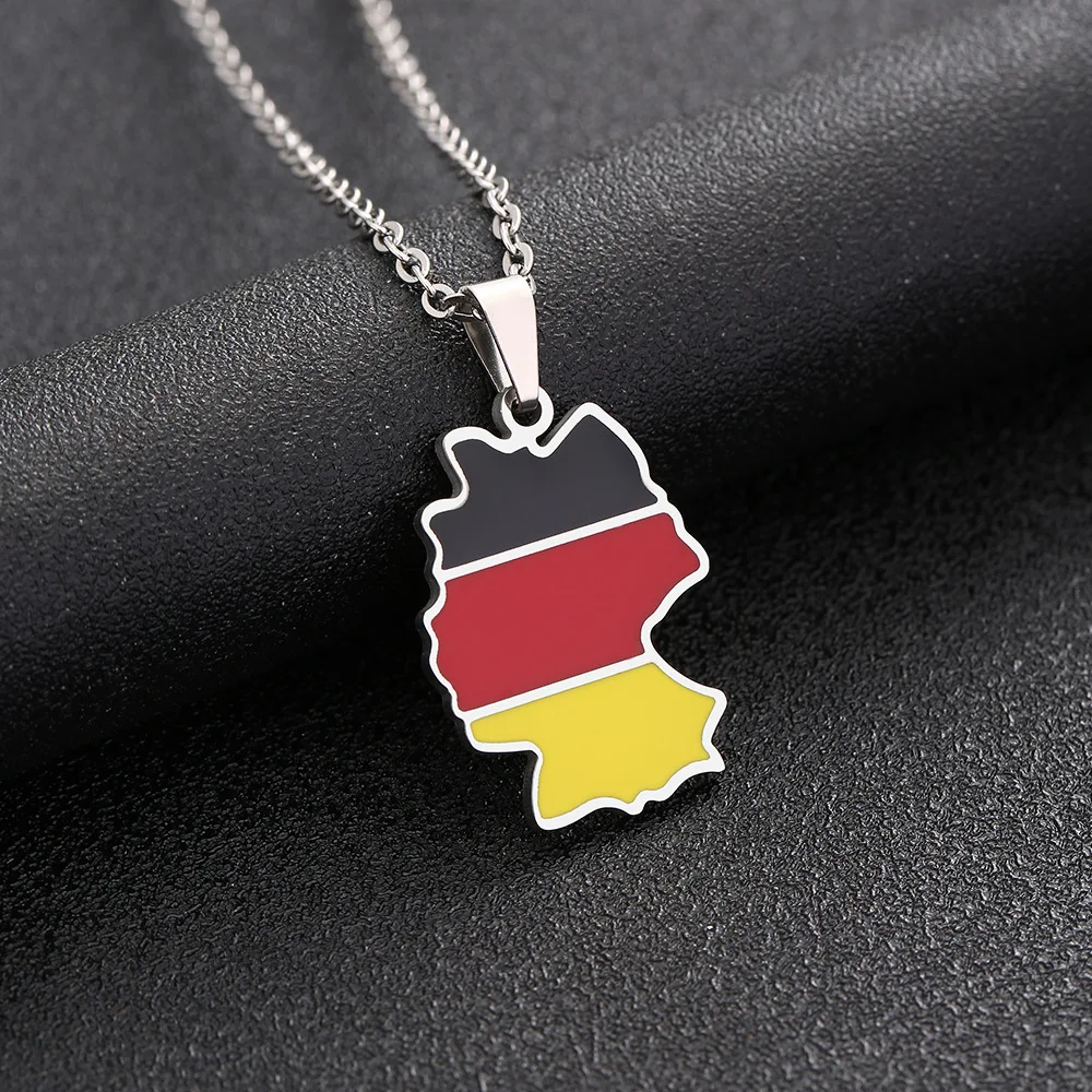 Couple Fashion Customization Silver Gold Stainless Steel German Map Pendant Necklace for Men and Women