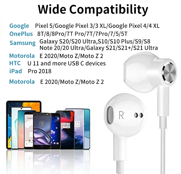 Samsung Galaxy S22/S21 Type C w/h Mic & Remote Control Noise Cancelling Headsets In Ear Headphone HiFi Stereo USB C Earphones Compatible with iPad Pro 2 Packs USB C Headphones HTC OnePlus Pixle 