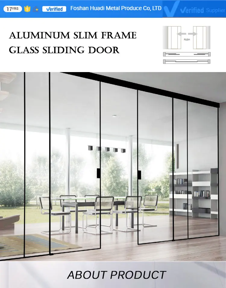 European Style Interior Sliding Glass Door Soft Close Balcony Office