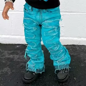Wholesale Custom High Street Washed Damaged Patch Boys Jeans Fashion Designer Distressed Skinny Ripped Jeans for Kids
