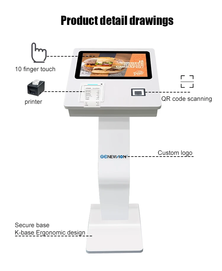 15.6 pulgadas soporte de piso capacitivo pantalla táctil quiosco de pago de autoservicio 7