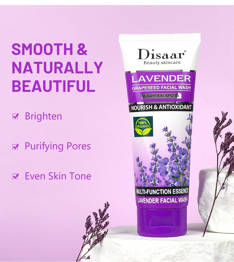 Oem Odm Lavender Facial Wash With Grape Seed & Niacinamide Face Pore Clean Brightening Skin Deep Cleans Face Wash For Women