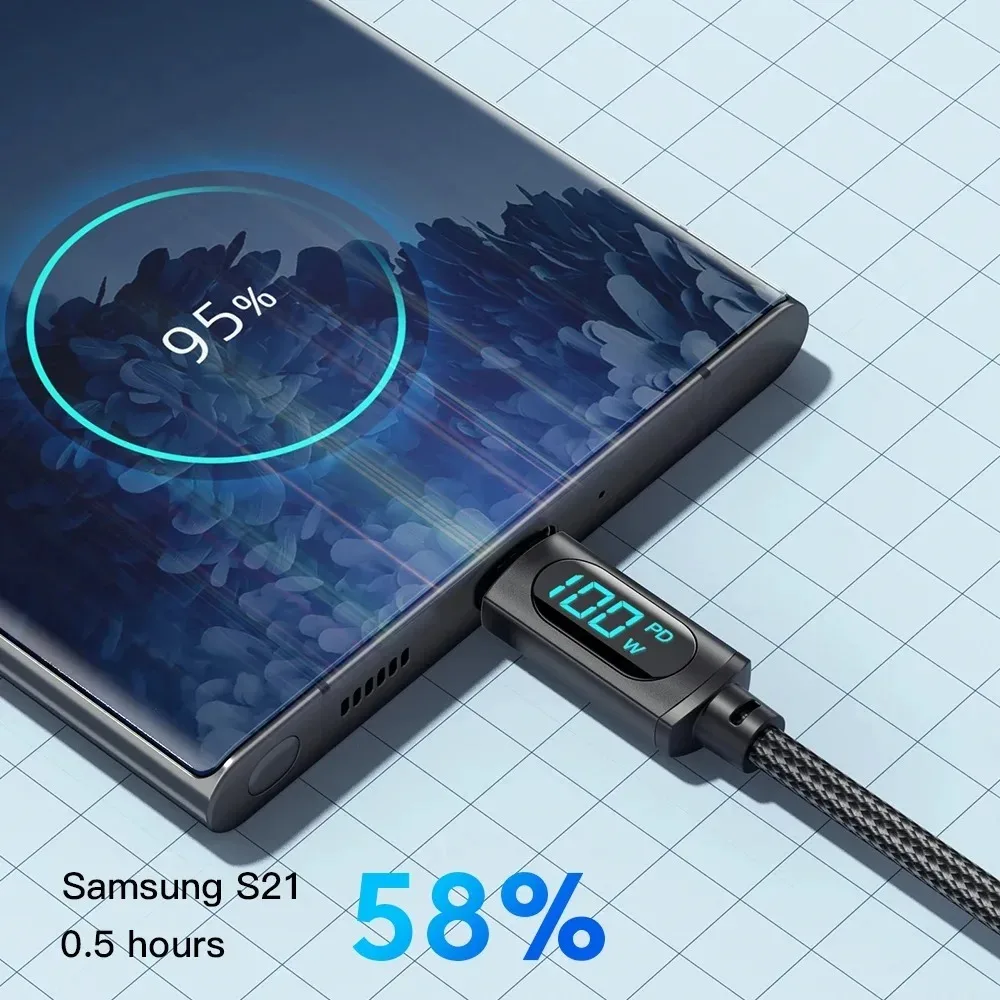 120W Fast Charge USB Type C Cable LED Power Display for Redmi Android Phones