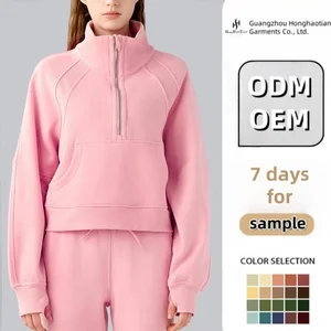 ODM Women's Half-Zip Oversized Sweatshirt Casual Running Hoodie High Stand Collar Warm Fleece 3D Short Zip Front Women's Sports