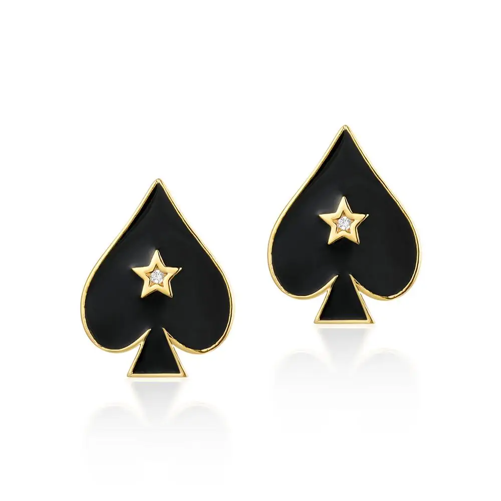Punk Style Asymmetric Ace Playing Cards Stud Earrings