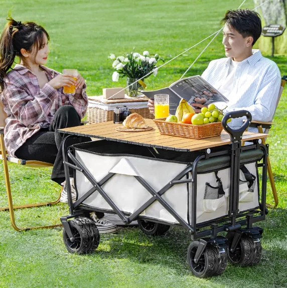 Beach wagon hand carts Wagon Collapsible with Table outdoor camping  foldable trolley wagon with egg roll table board