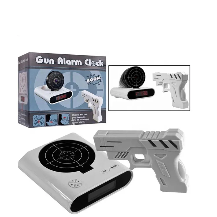 Gun Alarm Clock with Shooting and Recording Clock Feature Laser Digital Funny Table & Desk Alarm Clock Creative Student Kid Gift