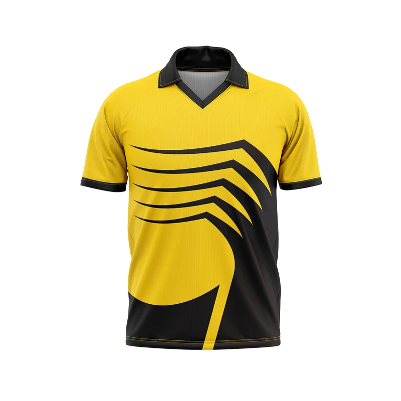 Yellow Black Stripes Customized Cricket Team Jersey Design | Customized Cricket Jerseys Online India - TheSportStuff With Trackpant / Half Sleeve /