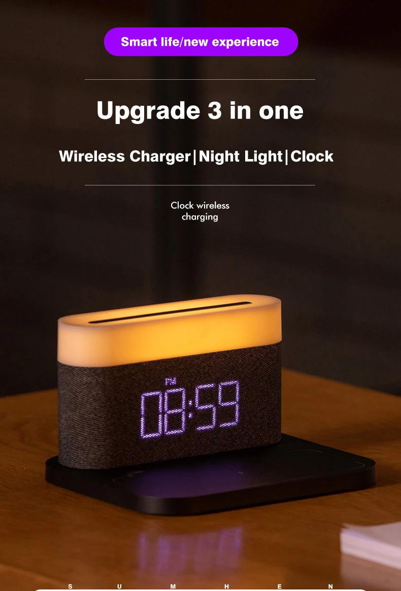 15W Fast Charging Wireless Charger Night Light Clock Brightness Adjustable Fast Induction For IPhone Xiaomi Mi Huawei Sansung