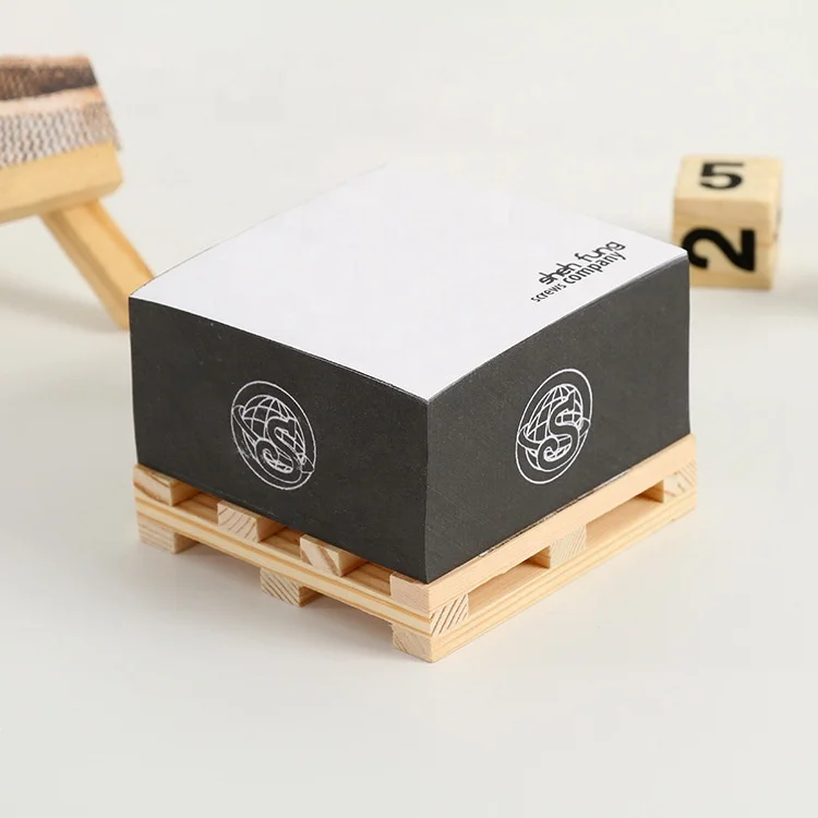 Customized Square wooden pallet office mini paper Memo cubes promotional sticky notes memo blocks