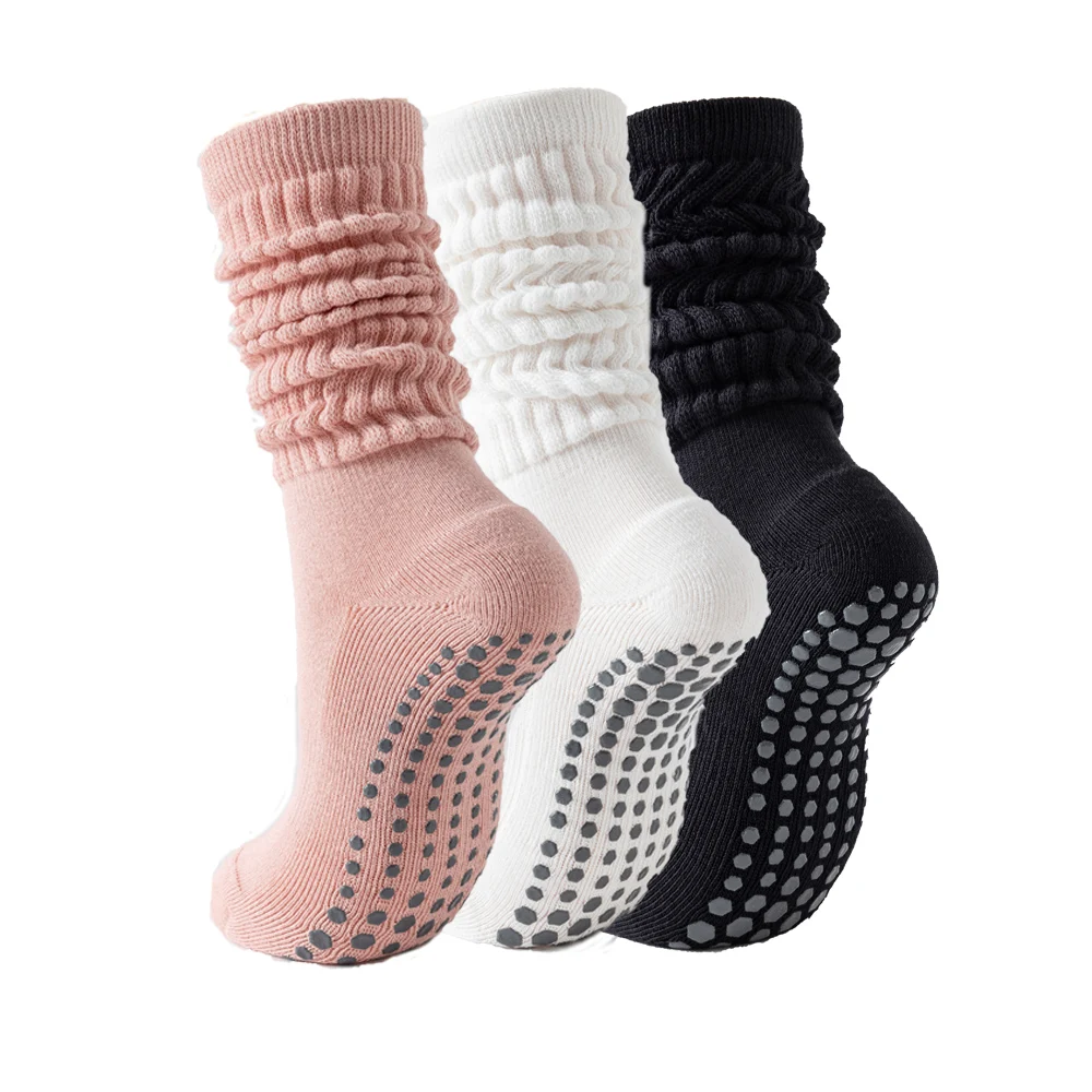 Seamless Custom Logo Grip Barre Trampoline Socks Ankle Pilates Non Slip Yoga Socks Compression Tube Pipe  Slouch Crew Socks