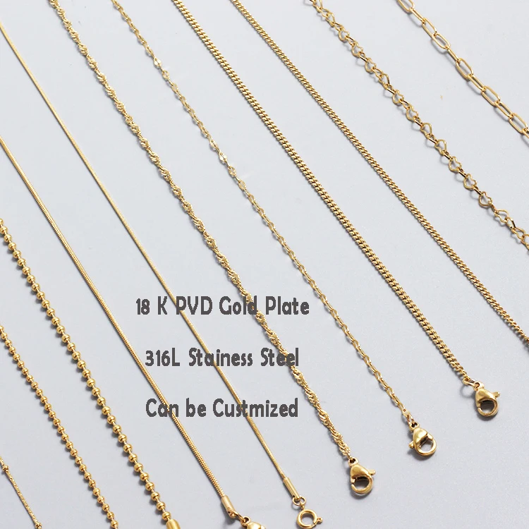 Non Tarnish No Fade Collier Women INS Stainless Steel Chain Jewelry Making PVD Gold Plated  Necklace Snake Chain Paper Clip