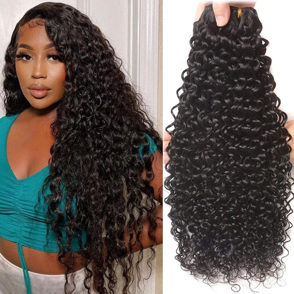 Wasserwelle Menschliches Haar Brasilianische Haarwebart Bundles 30 32 Zoll tief lockig Rohhaar Extensions_voghion.com