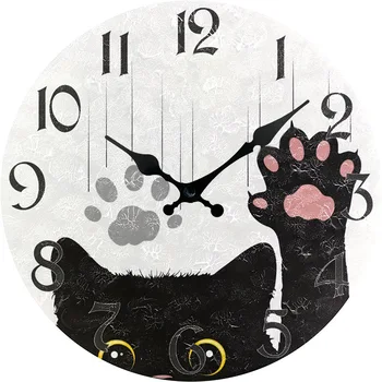 New Wall Clock in European Retro Pastoral Style, Large Distressed Wall Clock with Creative Design and Silent cat Clock