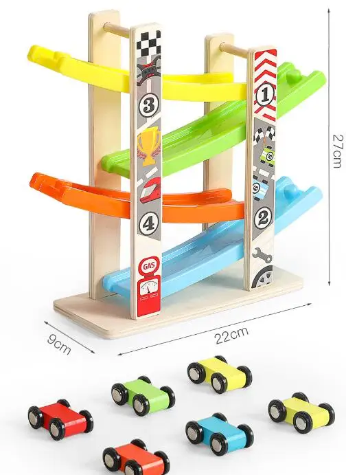 Hot Sale Preshcool Wooden Toy Car Ramp for Toddlers Montessori Fun Car Speed Racing Track Car Games Toy Set
