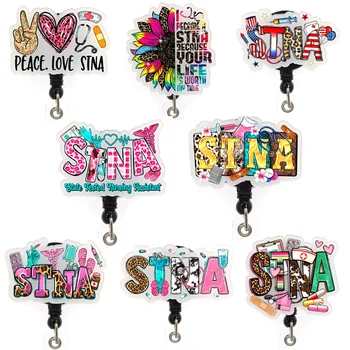 Mix Style Medical Series STNA Badge Holder Nurse Acrylic Plastic Badge Reel Retractable For Nurse Name Tag Accessories