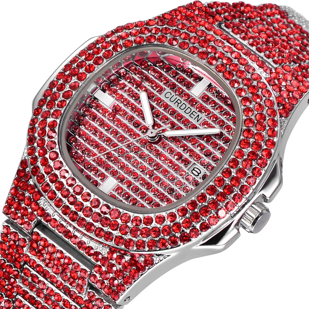 43MM Gold Silver Custom Logo Iced Out Quartz Watch