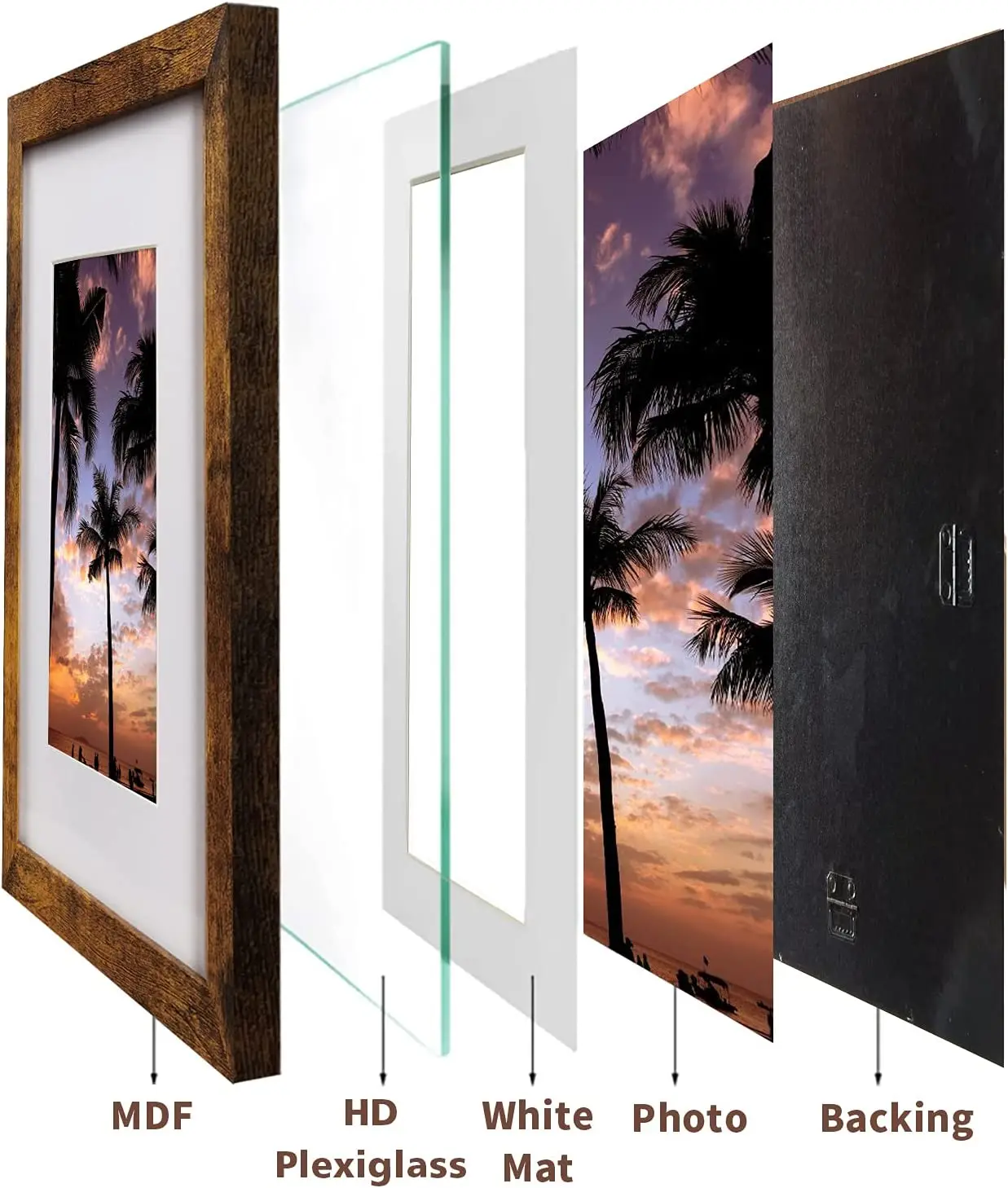 11x14 Wood Frames Display Pictures 8x10 With Mat Wall Mounting Wooden