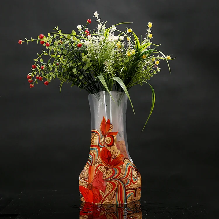 Factory Cheap Custom logo Colorful clear Foldable Plastic Flower Vase for Home Decoration