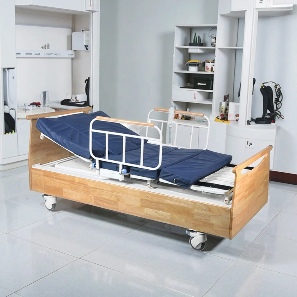 Modern Electric Hospital Bed Infusion Function Adjustable Wooden Headboard ABS Steel Frame Side Tilt Foldable Design for Medical 3