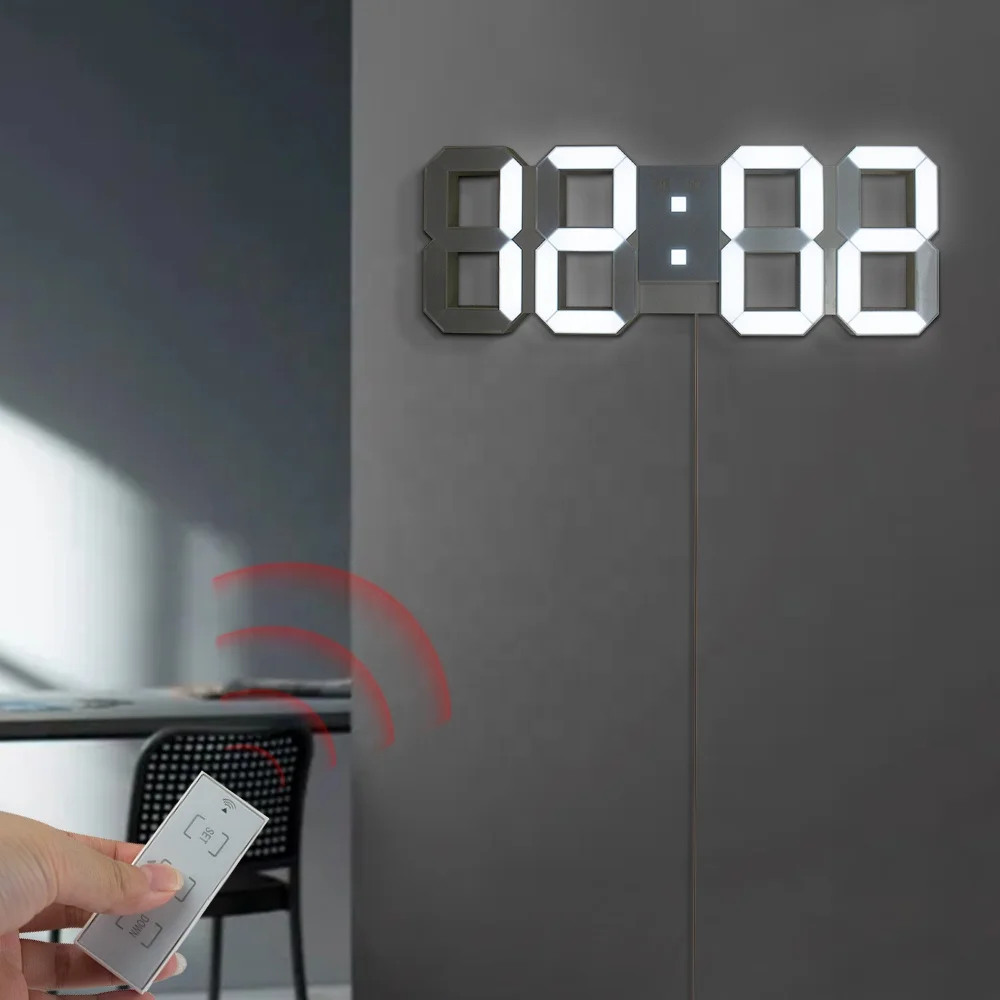 Big Size 17 Inch 3D Digital LED Alarm Wall Clock with Light Level and Night Time Mode ET524
