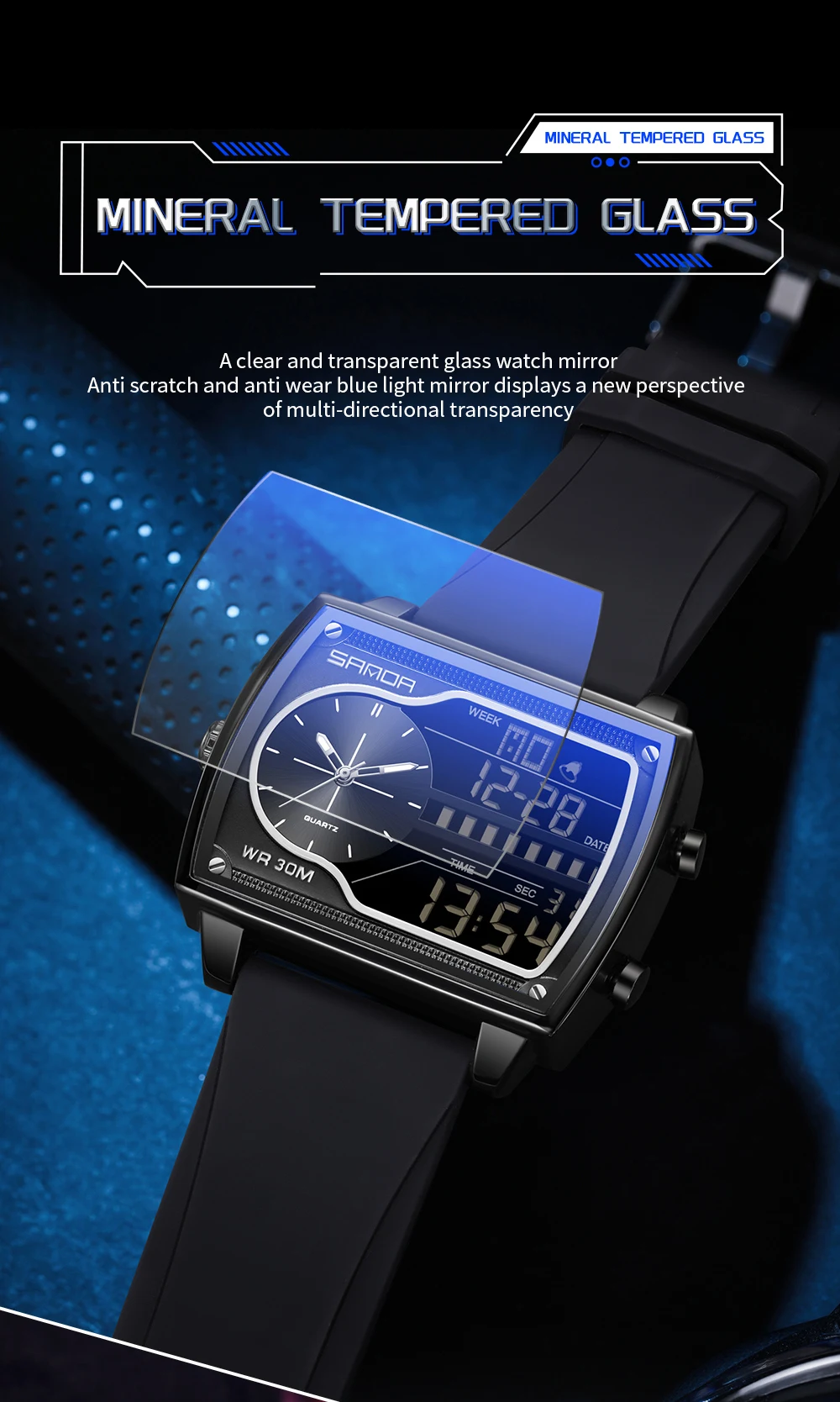 Sanda 6163 Multifunctional Luminous Waterproof Watch For Men