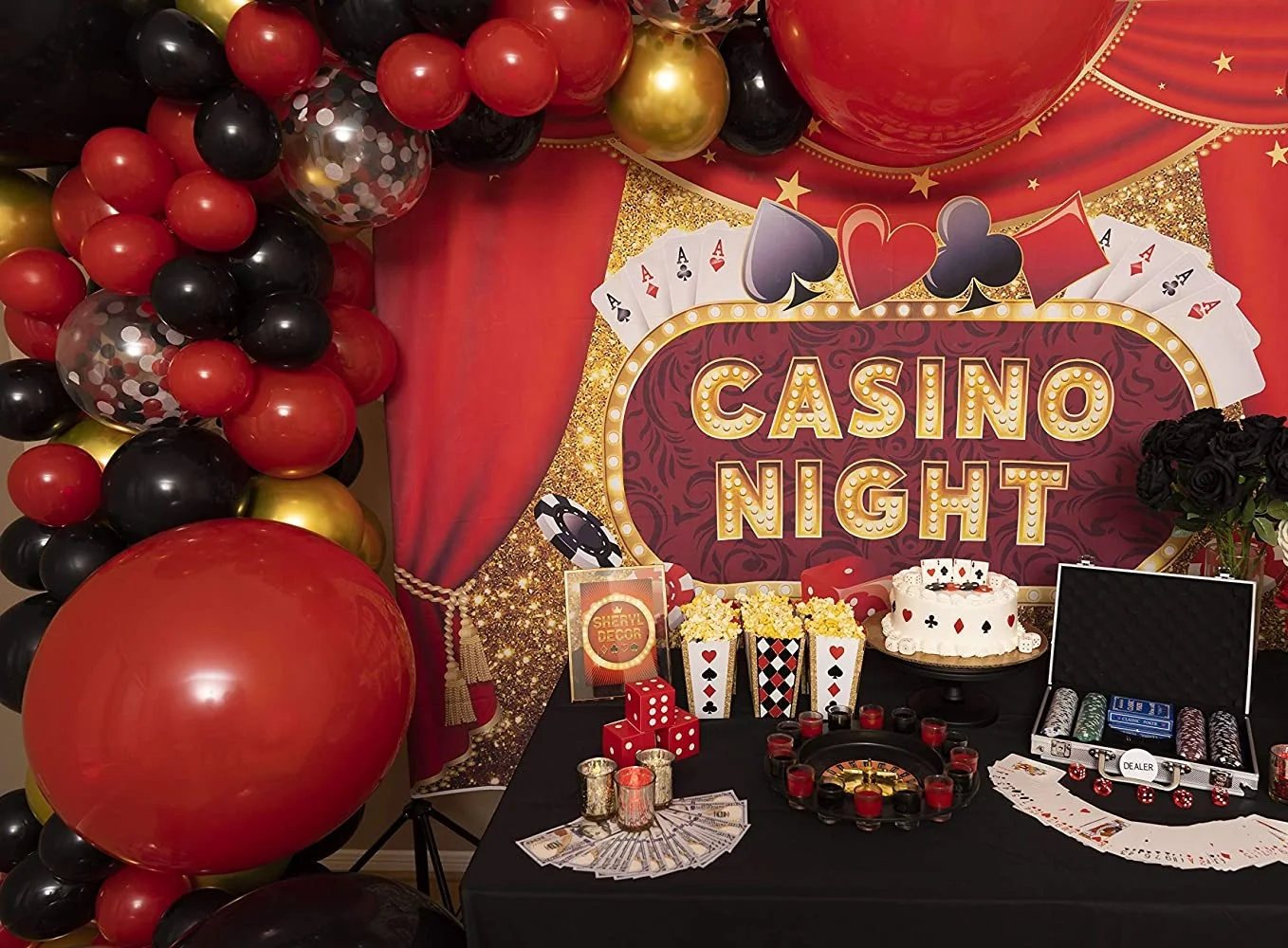 157PCS Casino Night Black Red Casino Theme Balloon Party