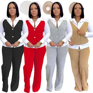 2025 New Arrival Ladies Office Women Work Suit Short Vest and Sweater Two Piece Set Slim Fitted Waistcoat Waiter Worker Suit