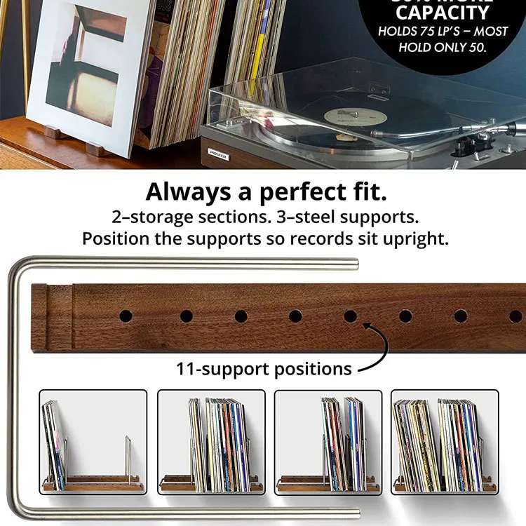 Multi Function Wood File Folder Vinyl Record Rack,audio Big cd case Rack Stand,floating Iron Divider Wholesale Wood CD Rack