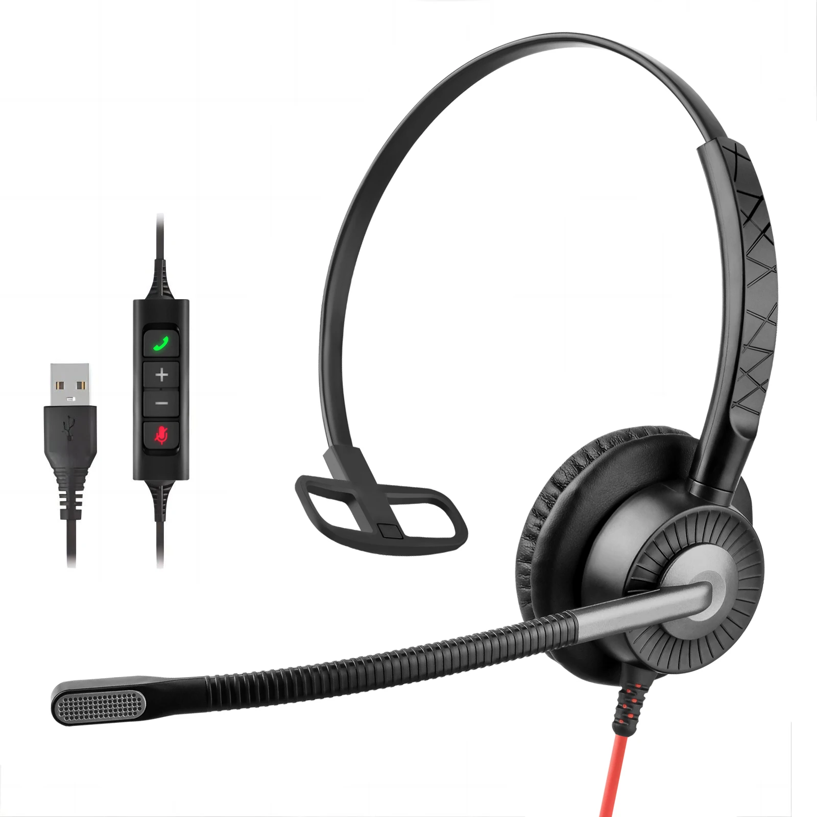 Best Quality Lightweight Wired Single Ear Headphone Call Center USB Headset  With Noise Canceling Dual Microphone for Business