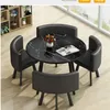 Black stone pattern round + black leather chair