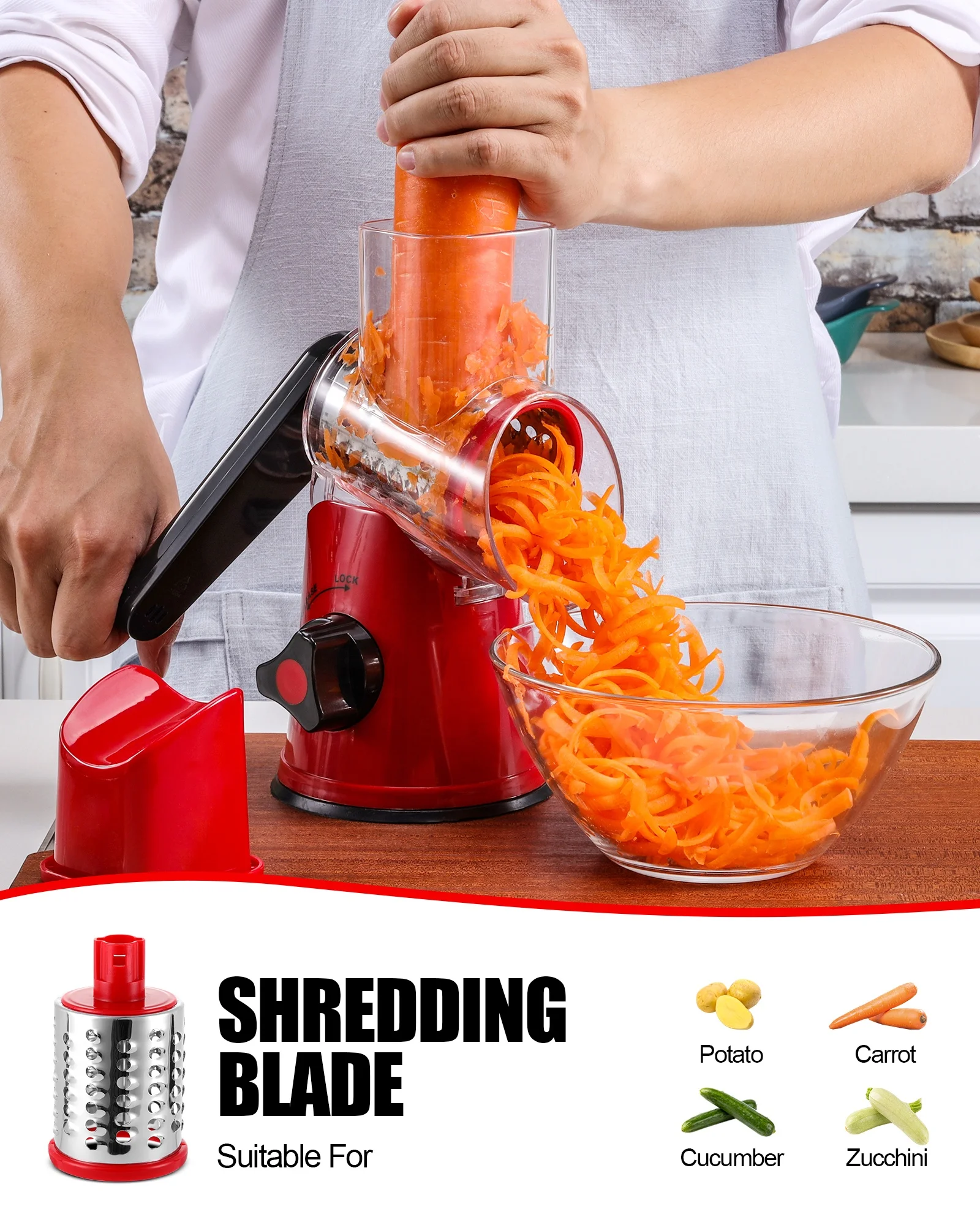 Multi Function Rotary Cheese Grater Kitchen Slicer 3 in 1 Vegetable Slicer Grater Manual Food Grater Vegetable Cutter