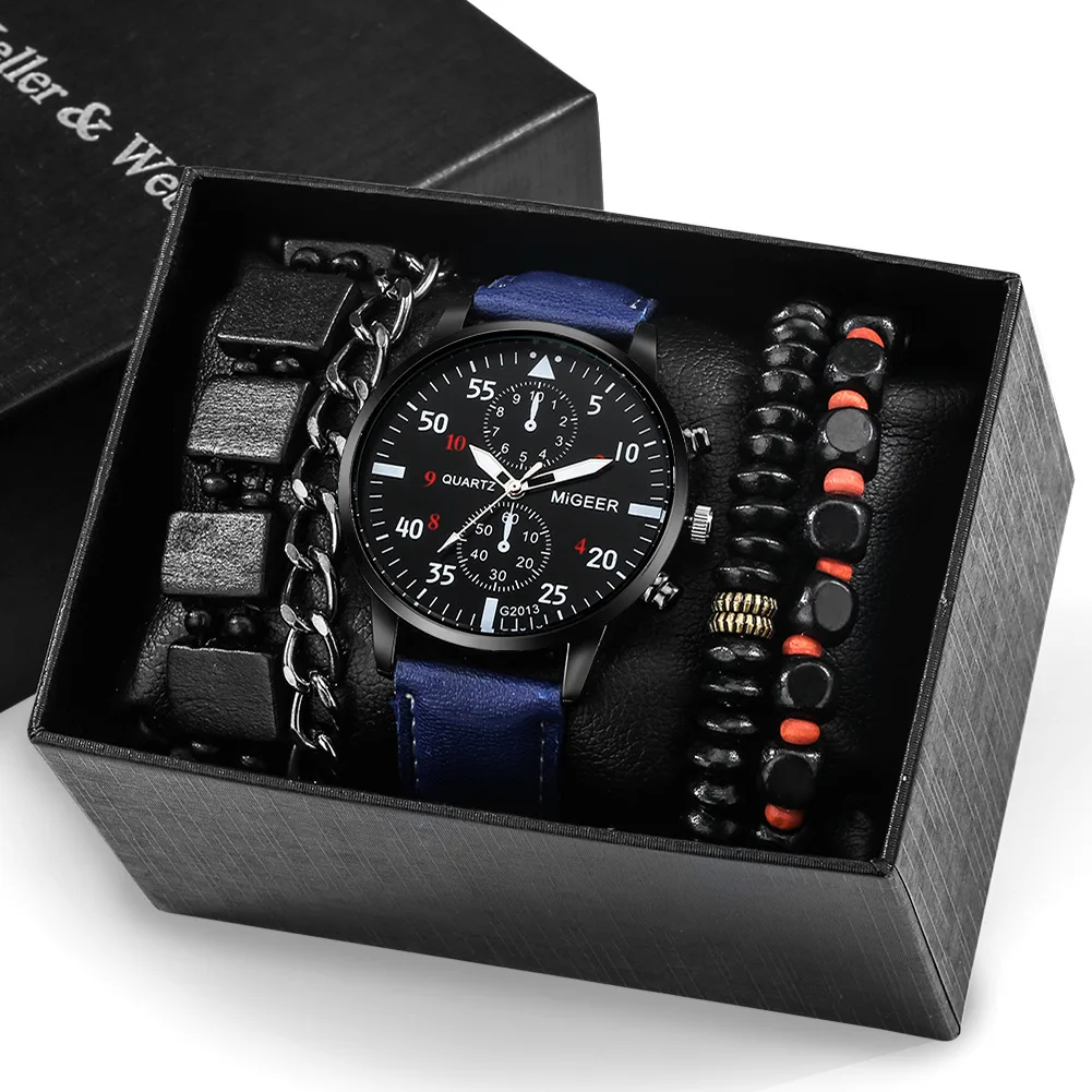 New Men's Quartz Watch + Bracelet Combo Set Gift Watch