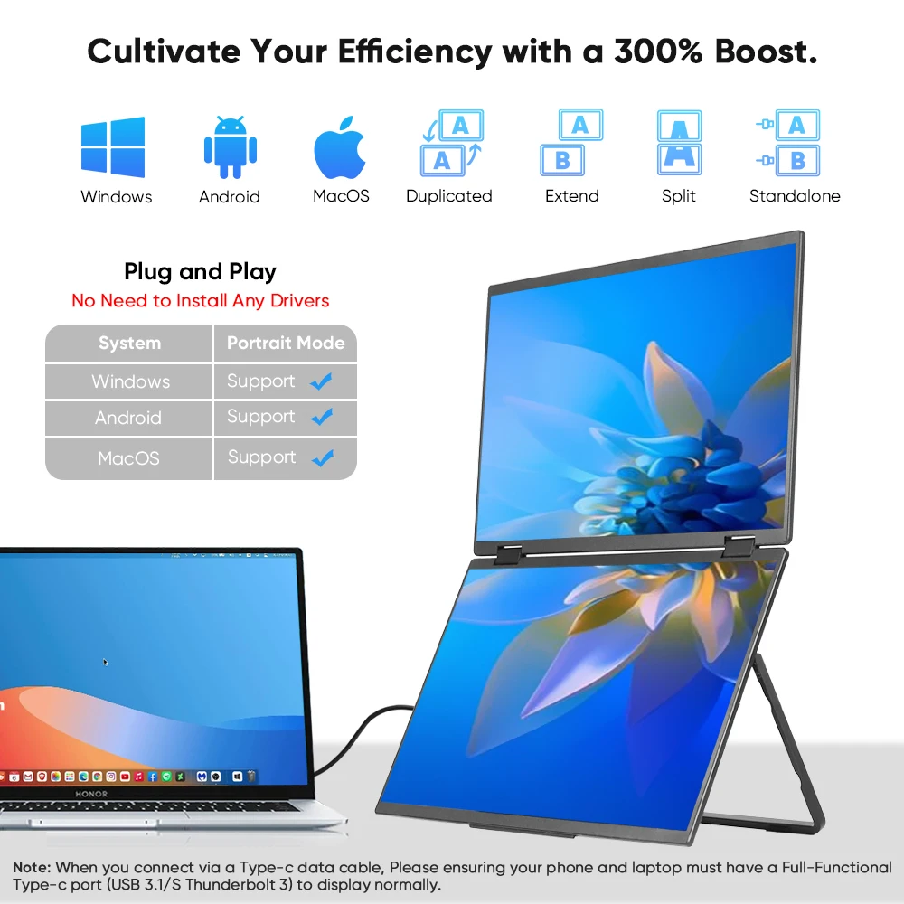 Sorandy 15 Inch Triple Portable Monitor FHD 1080P HDR IPS Laptop Screen Extender Dual For To 17'' & Switch/Xbox Plug And Play Compatible With Windows, Mac (Space Gray) (Sorandys9orie7mzg-11) Price In UAE