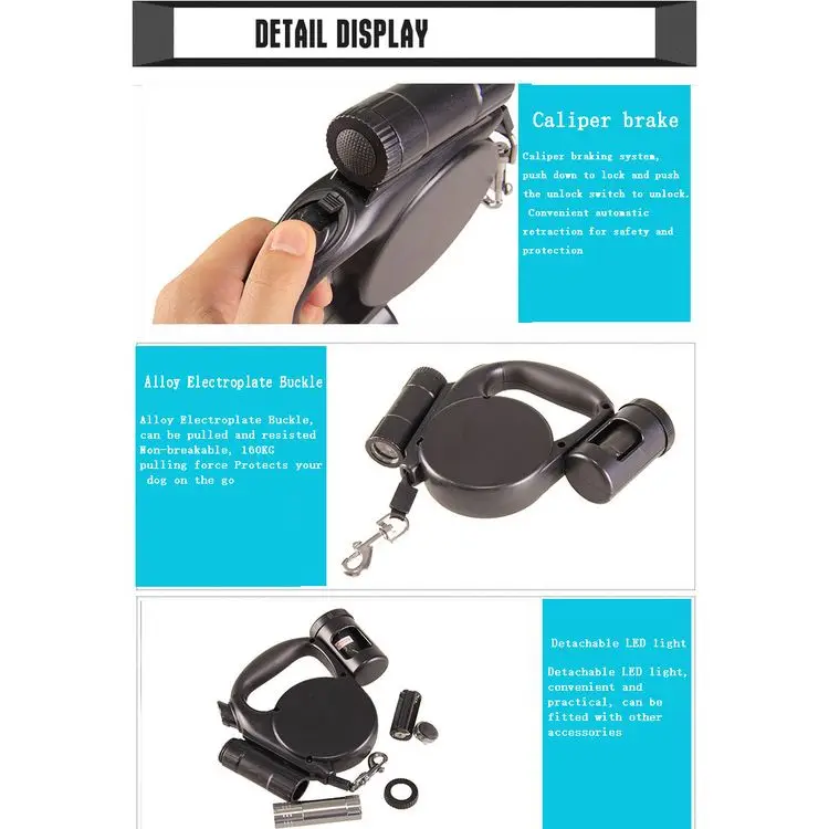 Multifunctional Automatic Pet Retractable Dog Leash With Flashlight And
