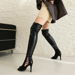 Women's High-Heeled Non-Slip Jazz Boots Fishmouth Modern Social Boots Adult European and American Lace-Up Dance Boots